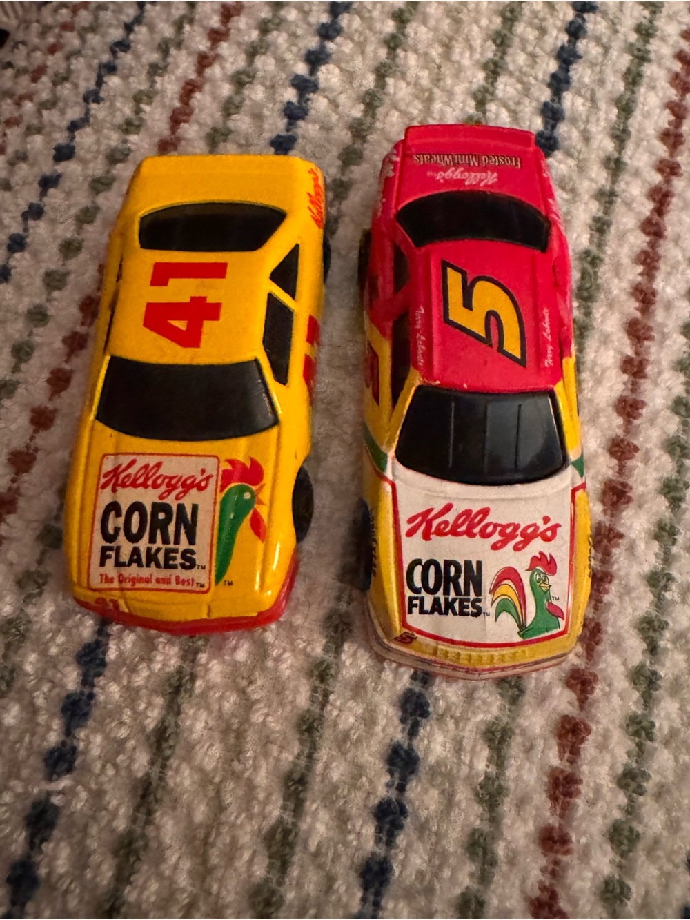 Vintage Kellogg's Corn Flakes Kids Toy Race Cars - Yellow & Red